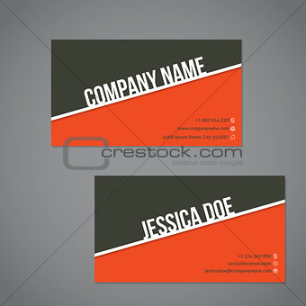 Gray-green  and orange color business card with white stripe