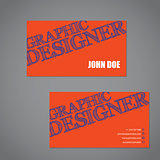 Scribbled text business card in orange blue and white color comb
