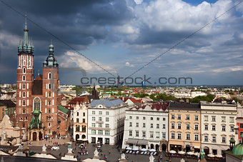 Krakow main square high view
