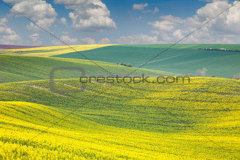 Landscape of colorful hills, springtime beautiful day