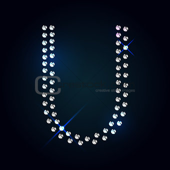 Gems U letter. Shiny diamond font.