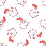 Cute seamless pattern with cat and umbrella