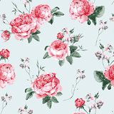 Vintage Floral Seamless Background with Blooming English Roses