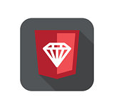 illustration of ruby programming language web development shield sign - diamond. isolated simple flat red icon with long shadow on white