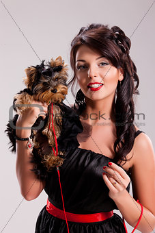 Young Woman With A Little Dog