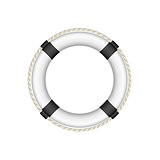Life buoy in white and black design with rope around