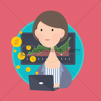 Business Woman Working with Computer