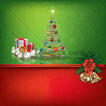 green red greeting with Christmas decorations