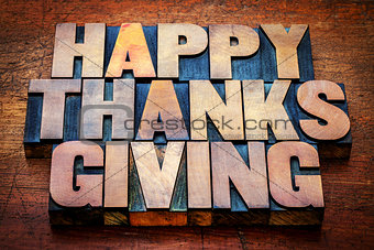 Happy Thanksgiving in wood type