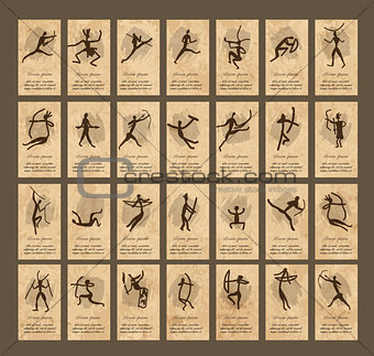 Rock paintings with ethnic people, business cards