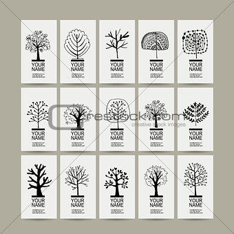 Set of cards with art trees for your design