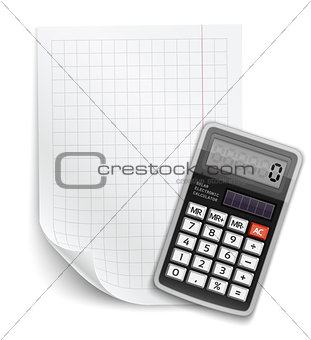 Blank sheet of paper with claculator