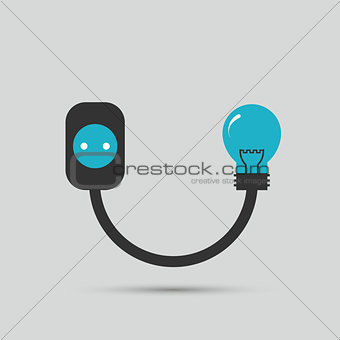 Electric wire light bulb and plug. Vector design
