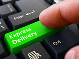 Finger Presses Green Keyboard Button Express Delivery.