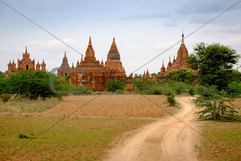 Landscape view of ancient temples in Old Bagan, Myanmar
