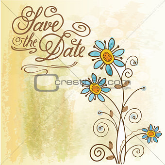 Watercolor floral  card  with message "Save the Date"