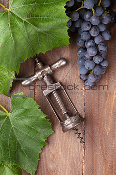 Red grape and vintage corkscrew