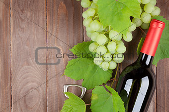 Bunch of grapes, red wine bottle