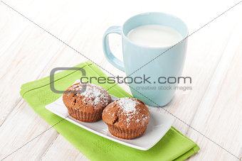 Cup of milk and cakes