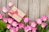 Pink roses and valentines day gift box