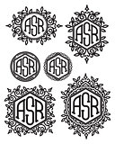 set vector retro patterns monograms with Floral elements
