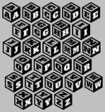 three-dimensional retro alphabet on three surfaces of cube