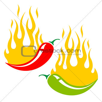 two chili peppers in fire