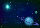 Space background with planet and sun