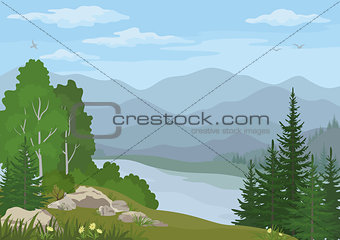 Landscape with Trees and Mountain Lake