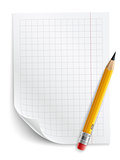 Blank sheet of paper with grid and pencil