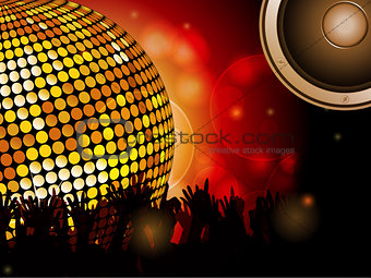 Disco ball and crowd with speaker 