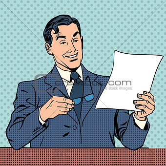 man reads document report businessman scientist