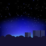 Silhouette of the city and night sky with stars