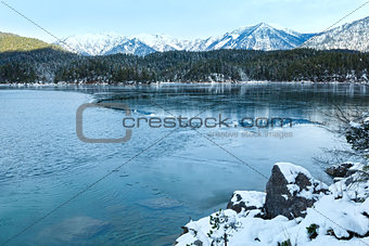 Eibsee lake winter view.