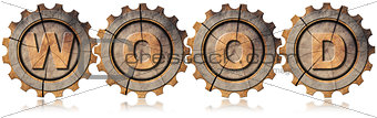 Wood Symbol with Four Wooden Gears