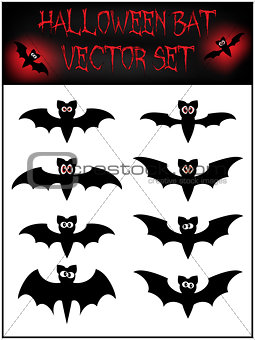 Vector set of Halloween bat silhouette. Illustration isolated on white background