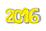 New Year 2016 hand drawn yellow vector sign isolated on white background