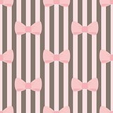Tile vector pattern with pink bows on brown and white strips background