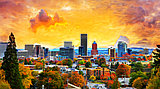 Portland Cityscape in Fall Abtract