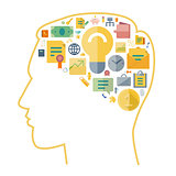 Icons for business arranged in human brain shape