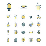 Thin line icons for food and drinks