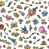 Colorful Funny Old School Tattoo Seamless Pattern