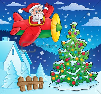 Christmas theme Santa Claus in plane