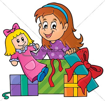 Girl with doll and gifts theme 1