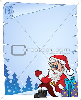 Parchment with Santa Claus and gift
