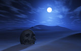 3D skull in a desert at night