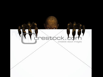 3D zombie figure holding blank sign