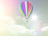 3D hot air balloon in the sky with retro effect