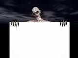 3D zombie holding a blank sign