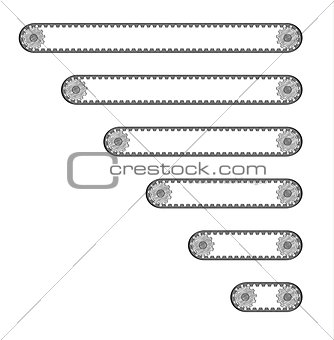 six conveyor belts with two cogwheels